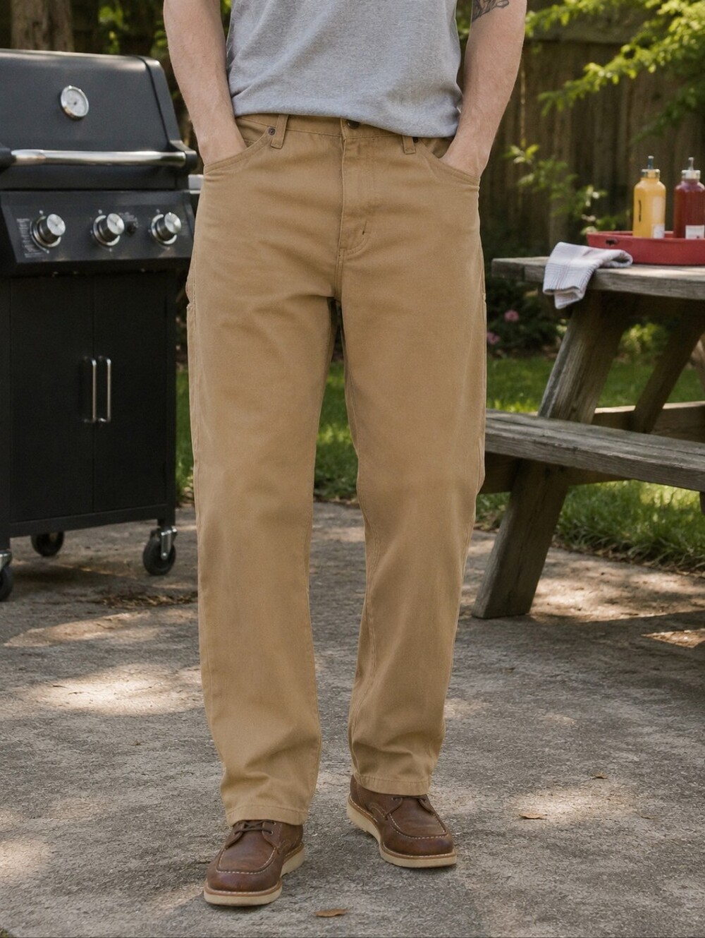 L.L.Bean Canvas Pants Mens 32x34 Tan Khaki Relaxed Fit Workwear Outdoor Casual